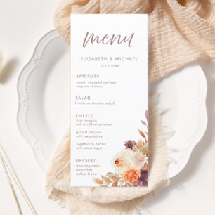 Menú Elegante carta de Boda floral de otoño