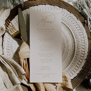 Menú Elegante carta de Bodas de marfil y oro con encant