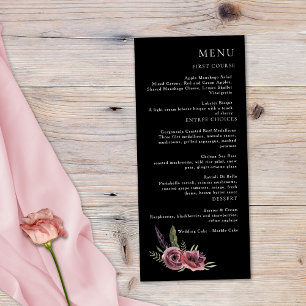 Menú Elegante Cascada Floral Oscura Borgoña Negra