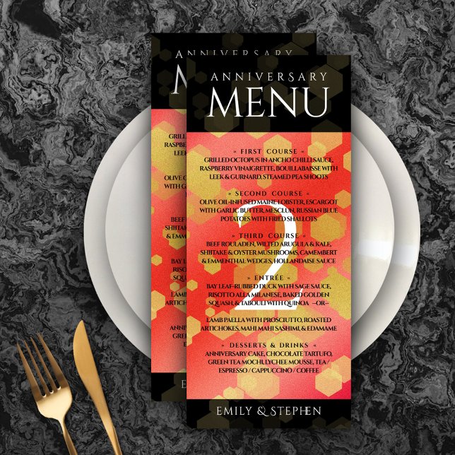 Menú Elegante celebración del 2° Aniversario del Boda d (Elegant 2nd Garnet Wedding Anniversary Menu Rack Card Cover Photo.)