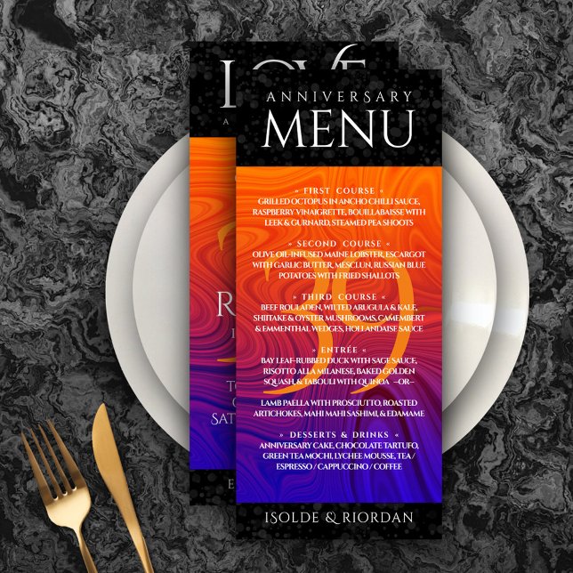 Menú Elegante celebración del Aniversario del Boda Agat (Elegant 39th Agate Wedding Anniversary Menu Rack Card Cover Photo.)
