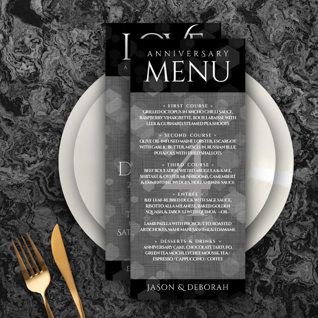 Menú Elegante celebración del cuarto aniversario de Bod (Elegant 4th Linen Wedding Anniversary Menu Rack Card Cover Photo.)