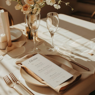 Menú Elegante Cena Boda Botánica de Marfil y Ceniza