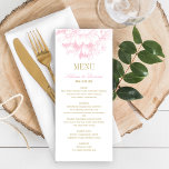 Menú Elegante cena Boda con flores de oro rosado<br><div class="desc">Elegante y romántico estilo peony boda diseño de cartas para la cena en tonos rosa y champán dorado.</div>