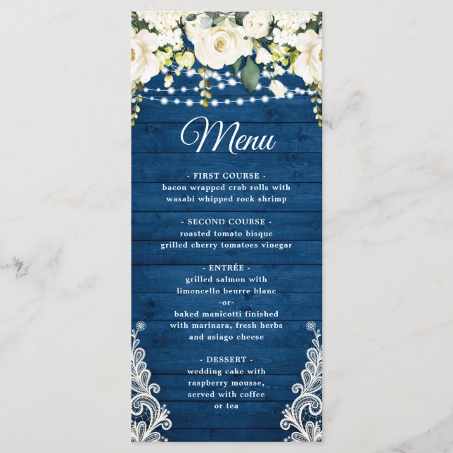 Menú Elegante cena Boda Rústica de rosa blanca (Anverso)