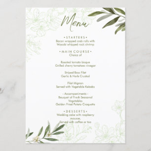 Menú Elegante cena Boda verde salada con flores