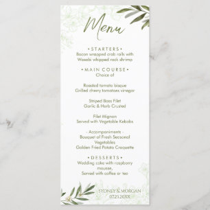 Menú Elegante cena Boda verde salada con flores