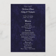 Elegante cena de bienvenida azul marino y blanco
