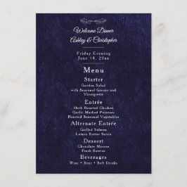 Menú Elegante cena de bienvenida azul marino y blanco