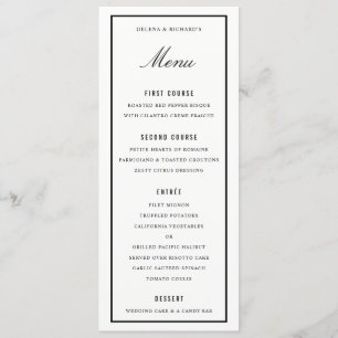 Menú Elegante cena de bodas Borde negro blanco grueso