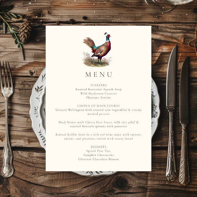 Menú Elegante cena de caza de caída de faisán rústico (Subido por el creador)