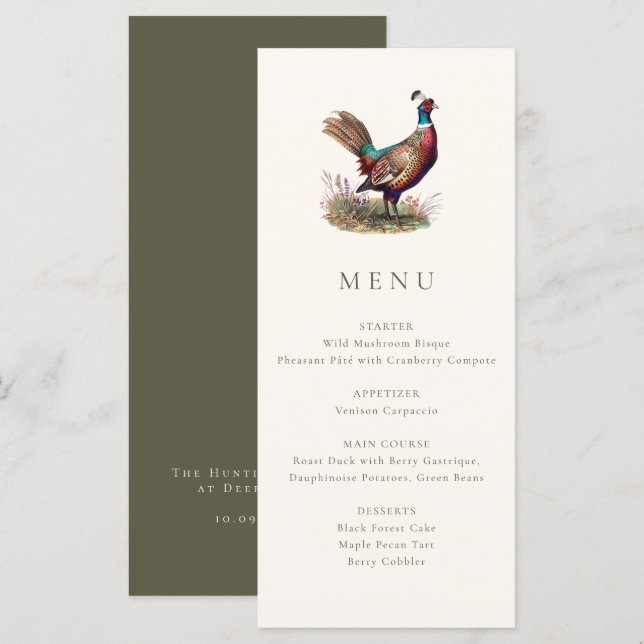 Menú Elegante cena de caza de caída de faisán rústico (Anverso / Reverso)