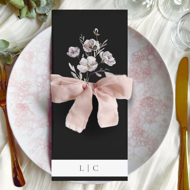 Menú Elegante cena de flores de acuarela de bodas negro (Subido por el creador)