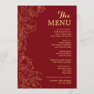Menú Elegante cena floral de oro rojo 5x7