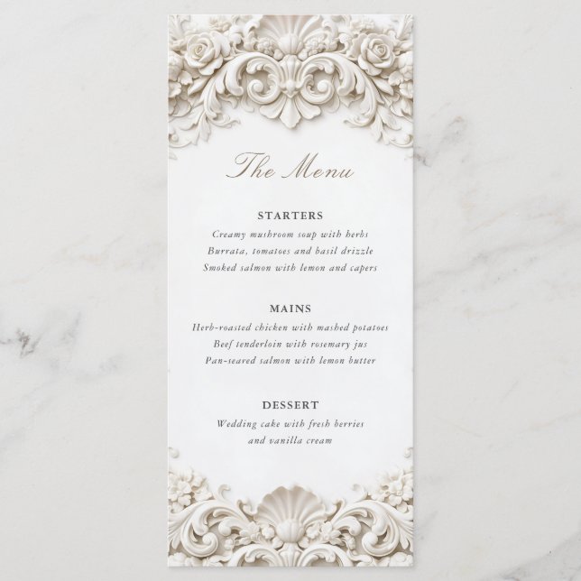 Menú Elegante Clásico Marco Barroco Boda (Anverso)