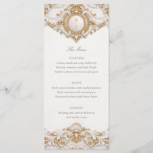 Menú Elegante Clásico Marco Barroco Dorado y Blanco Bod