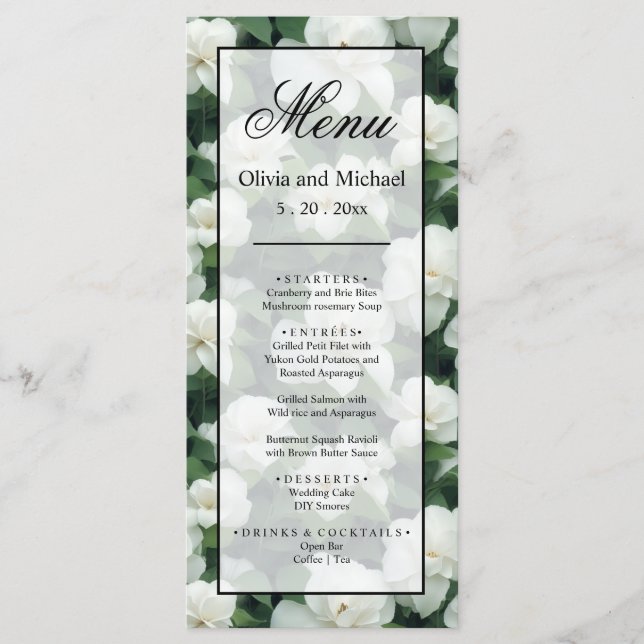 Menú Elegante clásico verde botánico floral (Anverso)