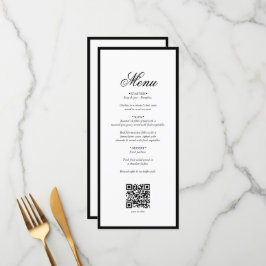 Menú Elegante código QR Boda Monograma Blanco Negro