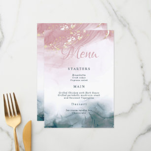 Menú Elegante color de agua azul Rubor de tinta de alco