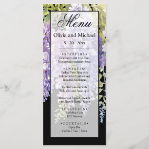 Menú Elegante color de agua morada glicinia floral boda