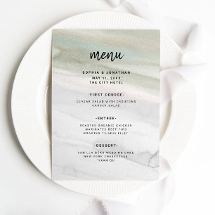 Menú Elegante color de agua verde sabio y gris BODA