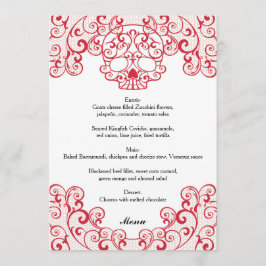 Menú Elegante cráneo de encaje rojo Calavera carta Boda