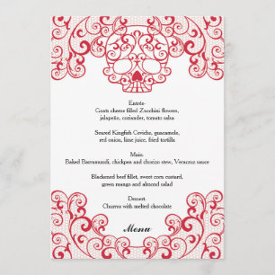 Menú Elegante cráneo de encaje rojo Calavera carta Boda