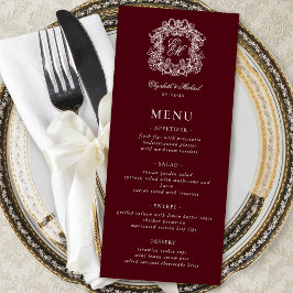 Menú Elegante Cresta de Monograma Formal Burgundy Boda