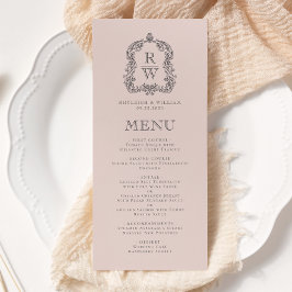 Menú Elegante Cresta de Monograma Rosa Rubor Boda