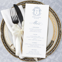 Elegante Cresta Monograma Barroco Azul Boda