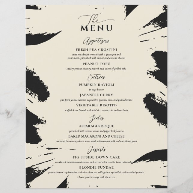 Menú Elegante de Boda Tres Entree Bone Black (Anverso)