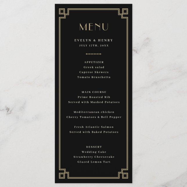 Menú elegante de borde decorativo (Anverso)