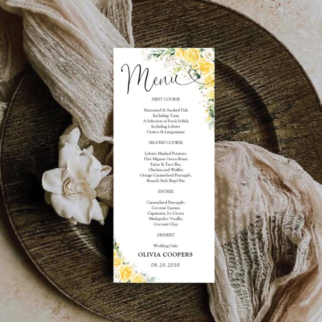 Menú Elegante de Flores Amarillas para Baby Shower (Subido por el creador)