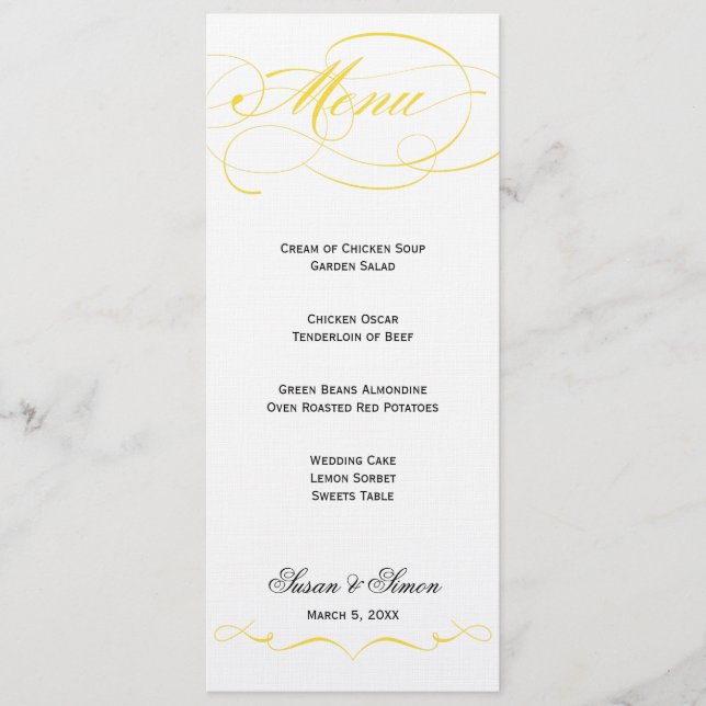 Menú elegante de la boda de la escritura - (Anverso)