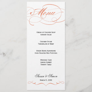 Menú elegante de la boda de la escritura - naranja