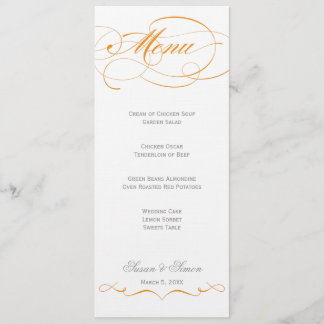Menú elegante de la boda de la escritura - naranja