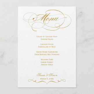 Menú elegante de la boda de la escritura - oro