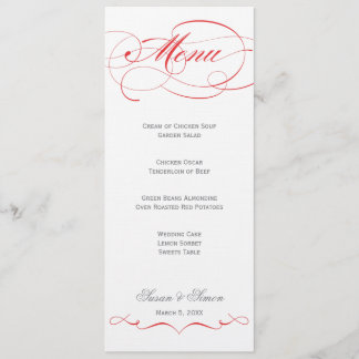 Menú elegante de la boda de la escritura - rojo