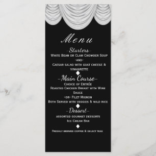 Menú elegante de las cortinas negras y blancas de