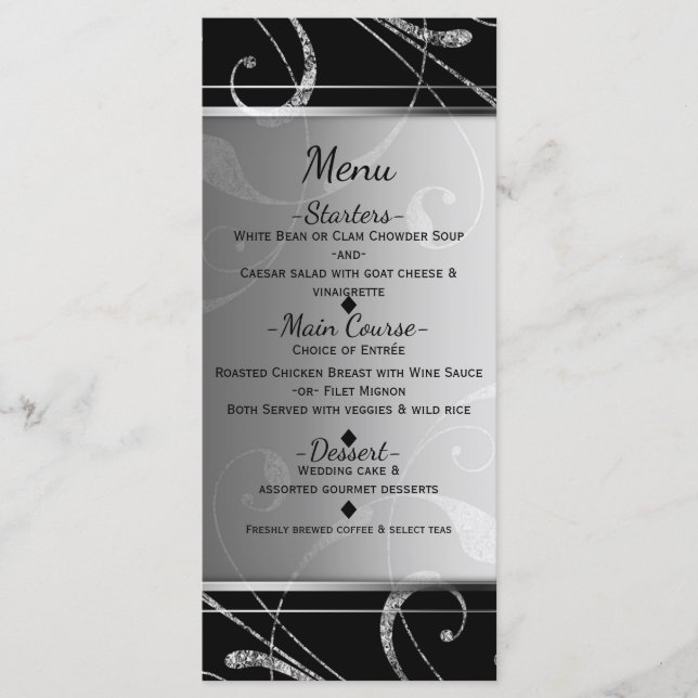Menú elegante de Swirl Floral Floral Black & Faux  (Anverso)
