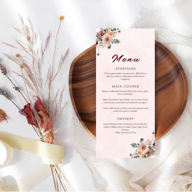 Menú Elegante en el Boda de los tonos rosados de otoño (Subido por el creador)
