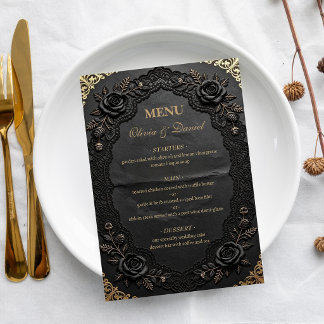 Menú Elegante encaje victoriano negro Boda de lujo 