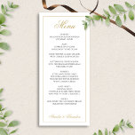 Menú Elegante escritura formal Boda negro y oro<br><div class="desc">Presentamos nuestro elegante y formal menú de Bodas en negro y oro, una sofisticada incorporación a su recepción de bodas. Este menú presenta un fondo blanco nítido con un texto negro refinado y acentos de guiones dorados de lujo, creando una presentación atemporal y elegante de sus platos. Perfecto para los...</div>