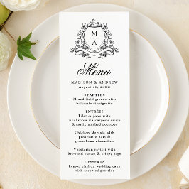 Menú Elegante Escudo floral negro Boda Monograma
