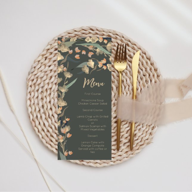 Menú Elegante esmeralda y flor silvestre beige Botánico (Subido por el creador)