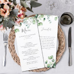 Menú Elegante eucalipto verde boda gracias<br><div class="desc">Creado para coordinar con nuestra colección "Airy Eucalyptus and Gold Elegant Wedding", este menú boda de personalizable es perfecto para cualquier recepción matrimonial elegante y elegante. Con un ramo contemporáneo y aireado de hojas de eucalipto complementado con delicados y suaves vegetación y espectros dorados (impresos), este menú es fácilmente personalizable...</div>