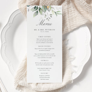 Menú Elegante Eucalyptus deja Boda de oro de la vegetac