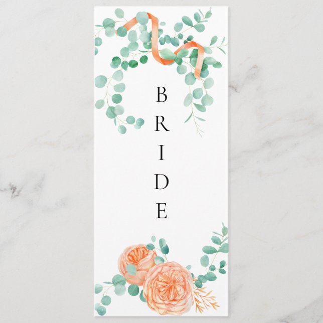 Menú Elegante Eucalyptus Green Peach Floral Chair Rótul (Anverso)