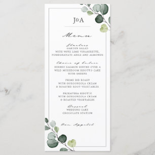 Menú Elegante Eucalyptus Greenery Boda
