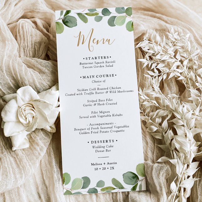 Menú Elegante Eucalyptus Greenery Frame Boda (Subido por el creador)